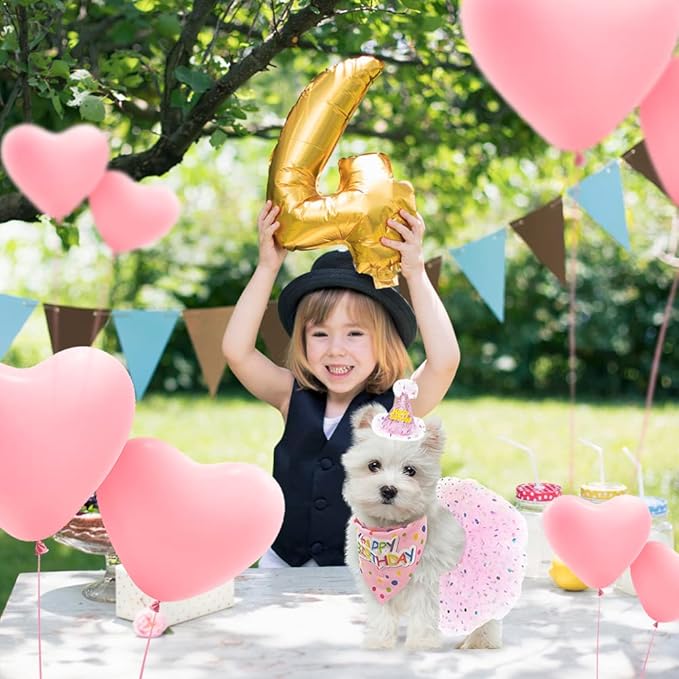 SCENEREAL Dog Birthday Bandana with Hat and Dress Girl Set, Puppy Birthday Party Supplies, Cute Pink Tutu Skirt Outfit for Small Medium Large Dogs