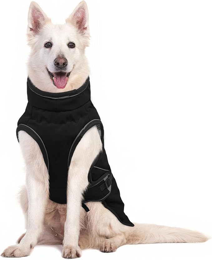 Warm Dog Coat for Winter,Waterproof Jacket with Zipper,Detachable Dog Coat with Adjustable Buckle,Comfortable Jacket for Dogs in Cold and Windy Days.3XL Black