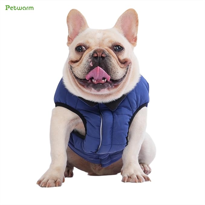 PetWarm Reversible Dog Cold Weather Coats, Waterproof Dog Puffer Vest, Vest for Dogs with Hook-and-Loop Strap, Windproof Outdoor Coat for Winter Walks and Snowy Days, Blue, XS