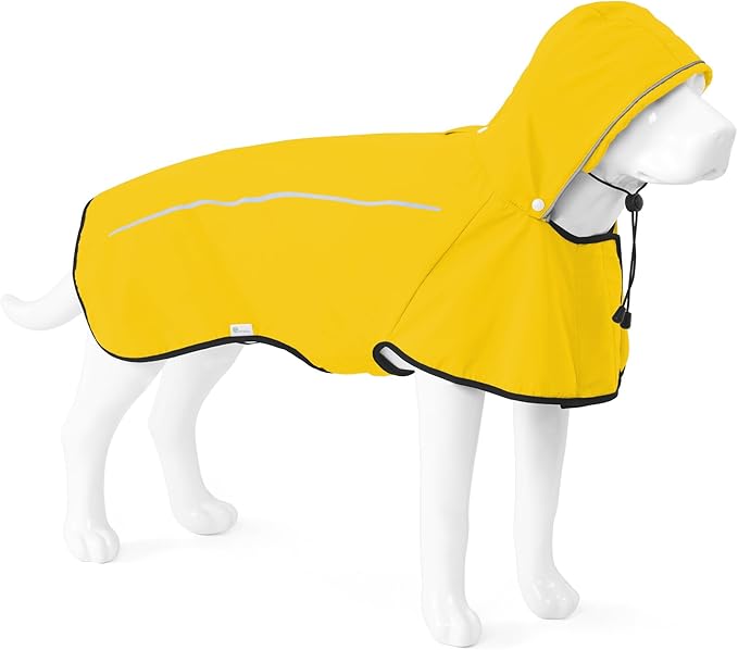 Mile High Life Dog Raincoat, Adjustable Waterproof Pet Rain Jacket, Reflective Hooded Poncho for Small Medium Large Dogs, Lightweight Breathable Pet Rain Coat (Yellow,XS Chest 15"-18")