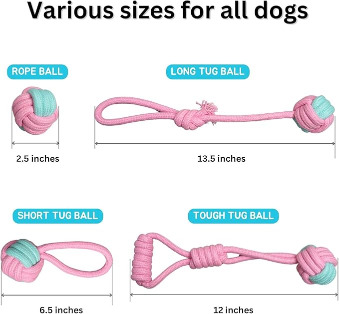 2ME Puppy Rope Toys for Teething and Chewing - Set of 4 Natural Cotton Tug of War Rope for Dogs of All Breeds and Sizes