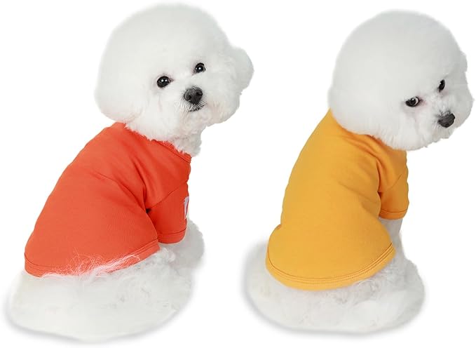 Koneseve Dog Shirts Breathable Cotton Dog Clothes Stretchy T-Shirt for Small Medium Large Dogs Cat Shirt Soft Puppy Outfit Kitten Apparel Pet Pullover Tee Blank Sweatshirt 2-Pack Yellow & Orange 4XL