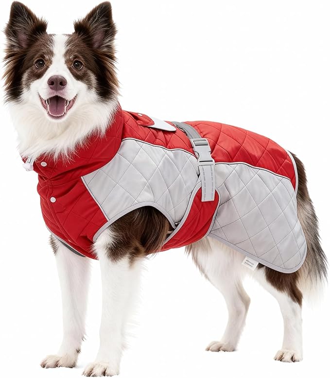 Dog Coat Dogs Winter Coat- Fleece Lined,Water-Resistant,Convertible Collar,Back Reflective Strip&Easy to Wear for Outdoor Walking Dog-Jacket(Red, X-Small)