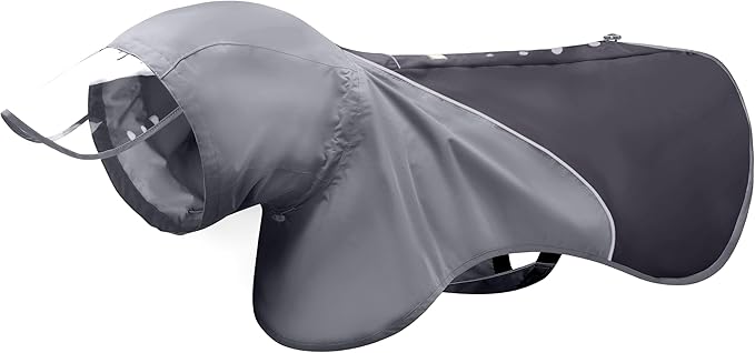 Slip-On Dog Rain Poncho, Quick & Easy to Wear Dog Raincoat, Unrestricted, Super Lightweight, and Waterproof Rain Jacket for All Breeds, Adjustable and Reflective (Grey, XS)