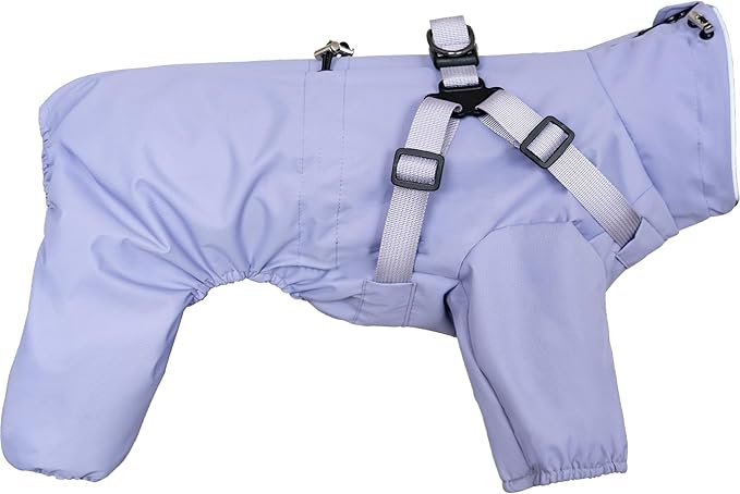 Mile High Life Waterproof Dog Raincoat, Full Coverage Small Dog Rain Coat with Harness, Adjustable 4 Legs Puppy Rain Jacket with Reflective Strip and Elastic Cuffs (Purple, XXS Back Length 9.8")