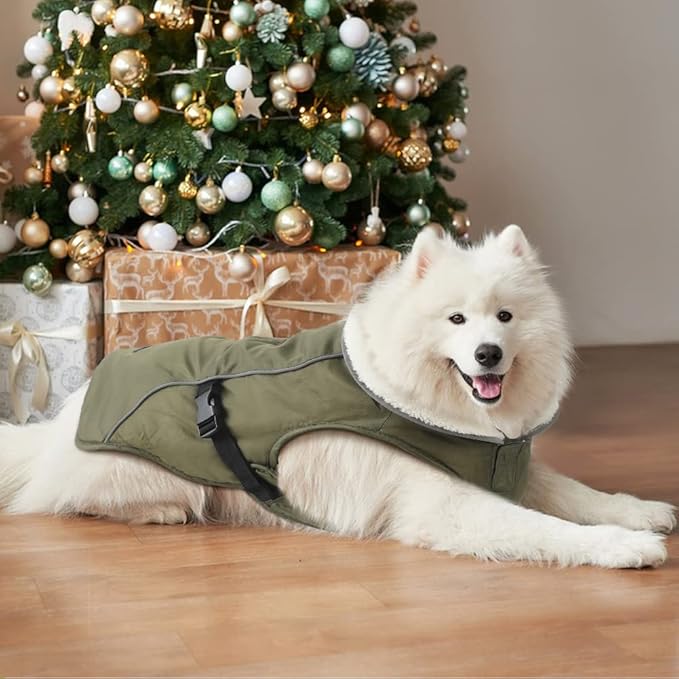 EMUST Dog Winter Coat, Thick Windproof Pet Jacket Winter, Pet Dog Vest for Small/Medium/Large, Green, XXL