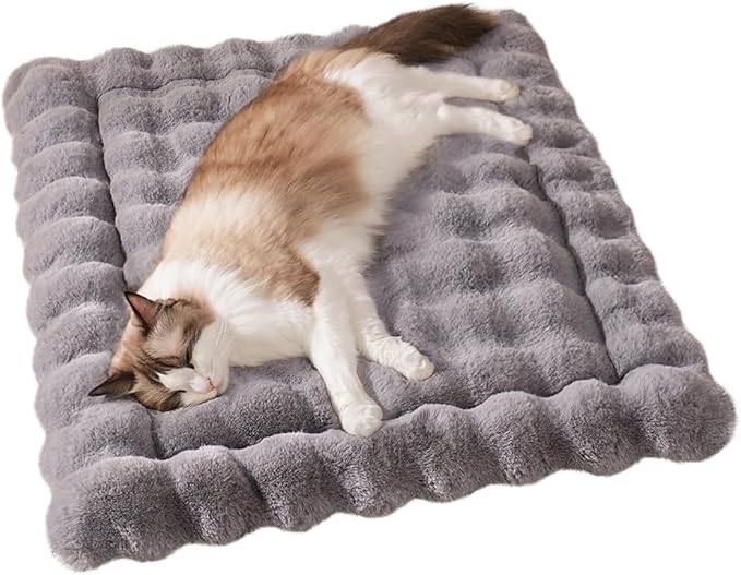 Cat Beds for Indoor Cats Plush Pad Mat with Non-Slip Bottom Faux Fur Soft Kitten Bed for Carriers/Floor/Couch Dog & Puppy Washable 23 x 15 Inch Medium Grey
