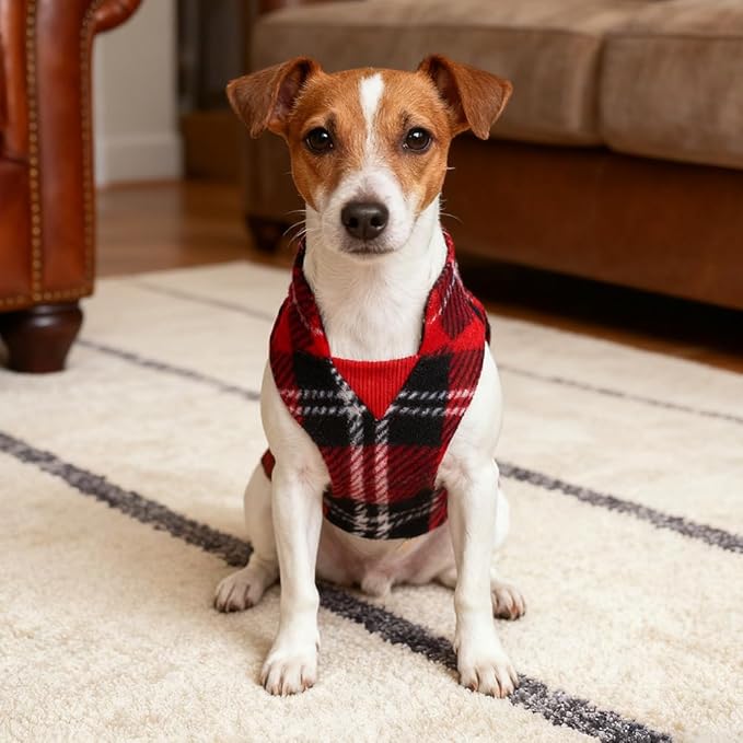 BEAUTYZOO Dog Fleece Vest Sweater Winter Jacket for Small and Medium Dogs with D-Ring Leash Cold Weather Coat Hoodie for XS S M Dogs Boy or Girls, Red Buffalo XS