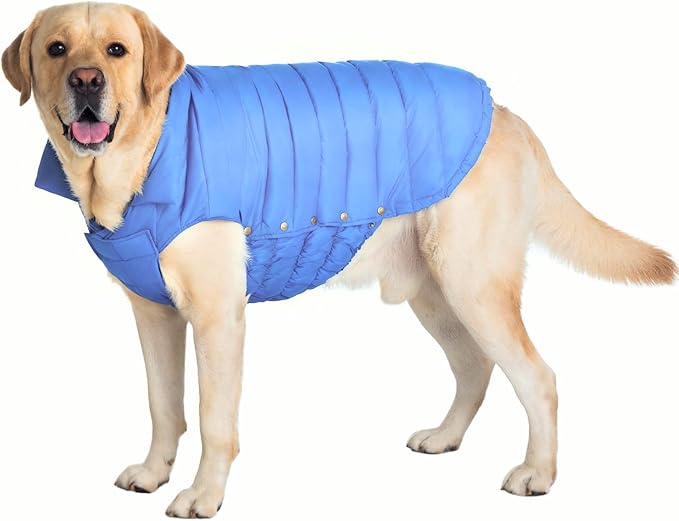 SPACE LION Dog Puffer Jacket, Down Winter Coat, Durable Outdoor Coat for Cold and Windy Conditions, Waterproof, Lightweight Jacket, Adjustable Fit for Small, Medium, Large Dogs(Alaskan Blue,28/4XL)