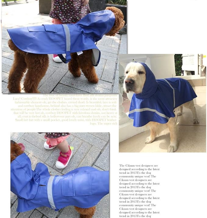 NACOCO Large Dog Raincoat Adjustable Pet Water Proof Clothes Lightweight Rain Jacket Poncho Hoodies with Strip Reflective (XL, Blue)
