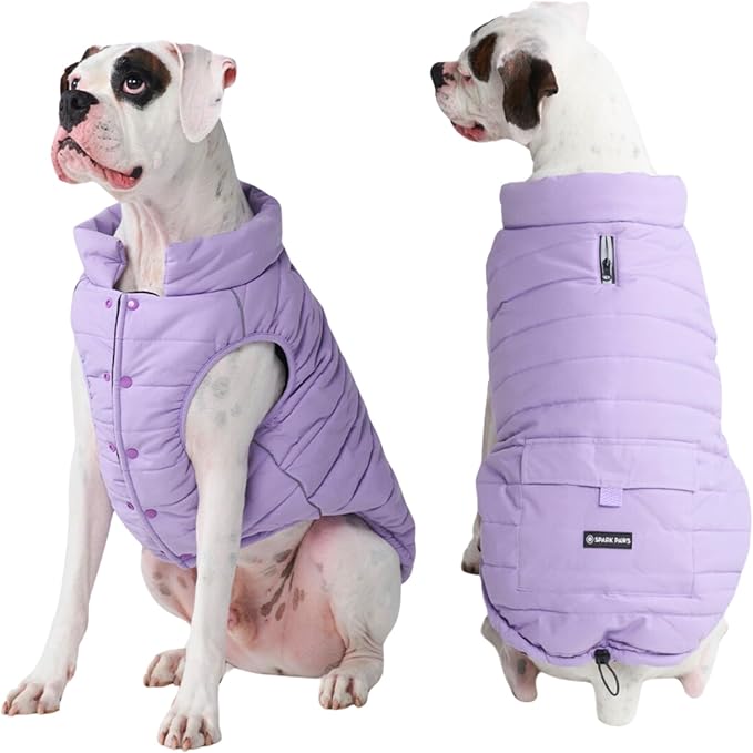 Spark Paws Dog Winter Jacket, Water-Resistant Coat, Warm Reflective Windproof Fleece-Interior, for Medium and Large Dogs - Lilac - 3XL