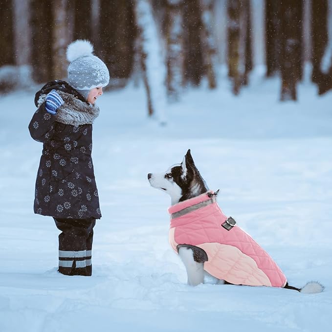Lelepet Dog Coat Warm Dog Winter Coat Waterproof Dogs Jacket with Harness Built in Reflective Pet Fleece Vest Zip-Up Cold Weather Coats for Large Dogs Turtleneck & Windproof Coats Pitbull Pink 2XL