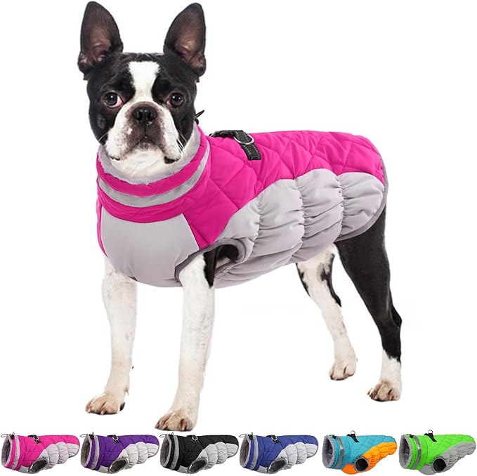 Dog Jackets for Medium Dogs,Medium Dog Coat,Warm Dog Winter Coat Zip Up Back,Waterproof Dog Jacket with D-Ring,Dog Cold Weather Coats with Fleece Lined, Dog Snowsuit Pug Boston Terrier M