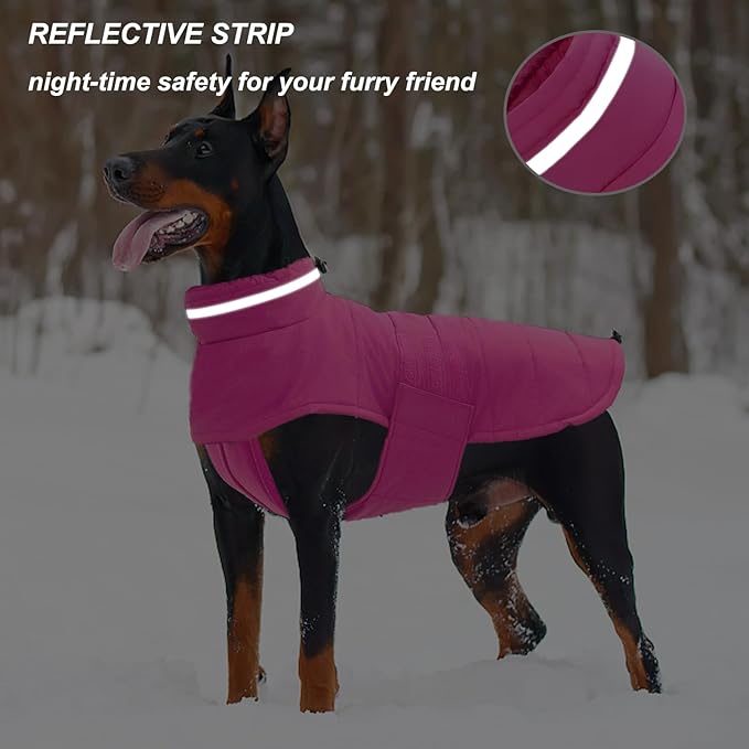 Dog Coat, Waterproof Winter Jacket, Warm Windproof Vest, Reflective Adjustable Turtleneck Coats for Medium and Large Dogs with Hook & Loop - Pink - L