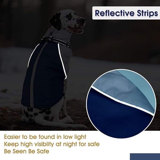 Small Dog Coat with Harness Built in,Warm Dog Jacket Water-Repellent Pet Winter Coats Snowsuit for Cold Weather,Warm Dogs Fleece Jacket with Zip,Reflective Winter Coat,Blue,S
