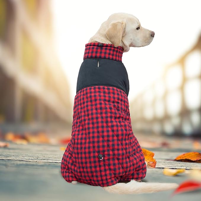 Dog Jackets for Winter, Reversible Dog Coat Windproof Waterproof Jackets for Cold Weather, British Style Plaid Coats Warm Vest for Small Medium Large Dogs(RED, 6XL)