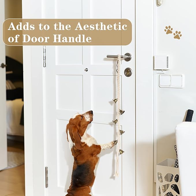 2 Pack Dog Bells for Door Potty Training, Handwoven Cotton Rope Dog Doorbell with 6 Extra Loud Bells, Adjustable Dog Door Bells for Small Medium Large Dogs to Ring to Go Outside, Beige