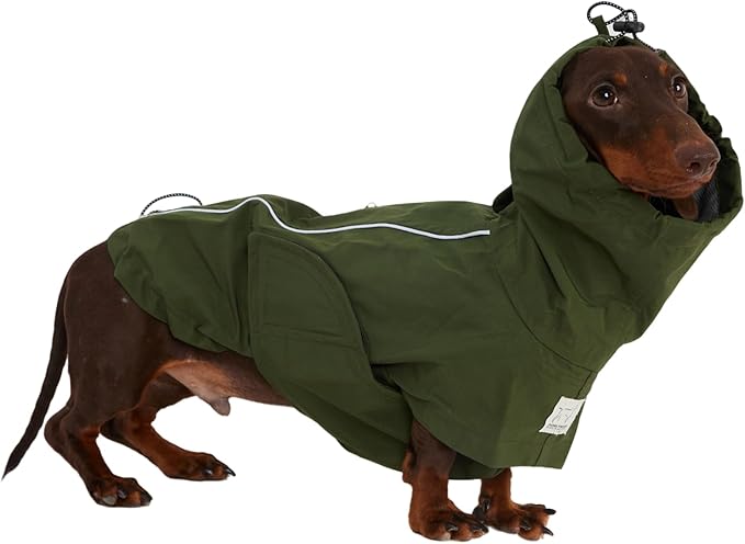 Waterproof Dog Raincoat, Hooded Raincoat for Dachshund Whippet Small Medium Large Dogs, Adjustable Dog Rain Coat Jacket (02 (Dachshund 10-16lbs))