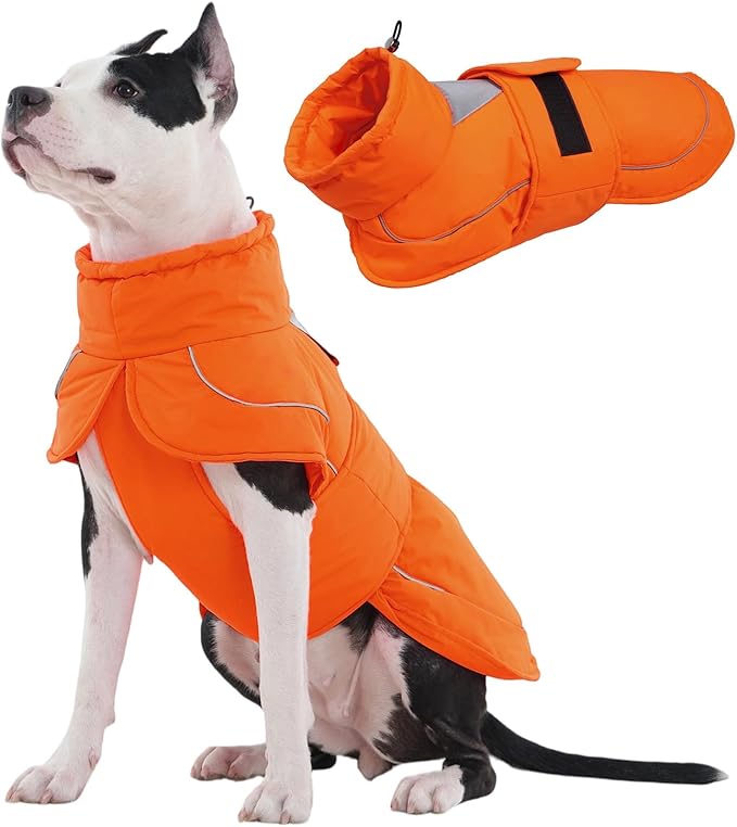 Kuoser Dog Winter Coat, Dog Jackets for Large Dogs, Winter Waterproof Big Doggie Coat, Reflective Dogs Cold Weather Coats, Windproof Turtleneck Pet Puffer Jacket Snowsuit Clothes with Harness Hole