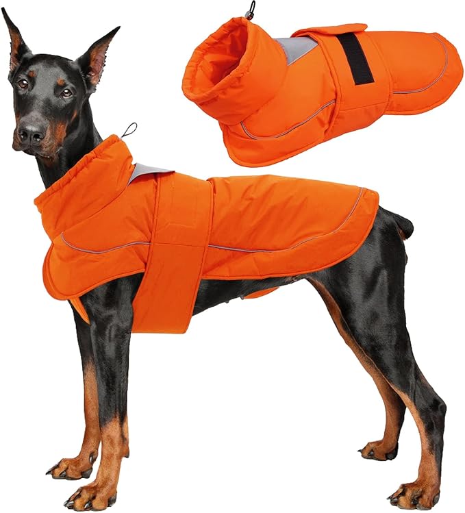 Kuoser Dog Jacket, Dog Coats for Large Dogs, Winter Waterproof Big Doggie Vest, Reflective Dogs Cold Weather Coat, Windproof Turtleneck Pet Puffer Jacket Snowsuit Clothes with Harness Hole