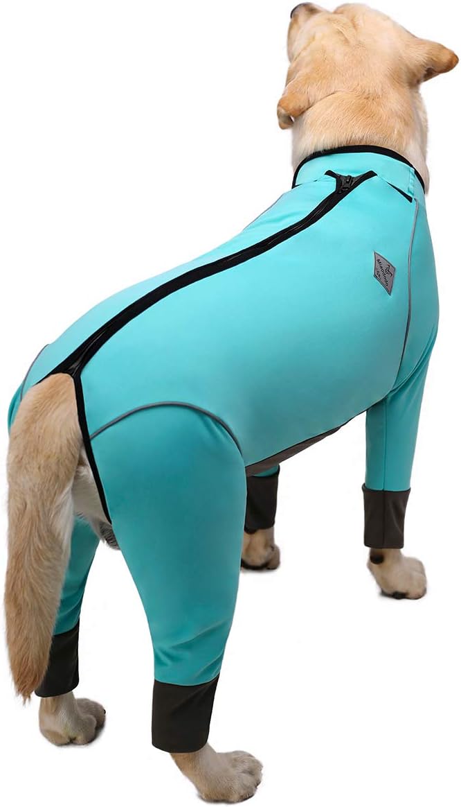 Dog Jumpsuit for Medium Large Dogs，4 Legged Recovery Dog Onesie Large Size Dog,Waterproof Blue Zip Up Dog Clothes,Big Dog Pajamas Pjs Gifts Girl Boy,Full Belly(Blue, 34)
