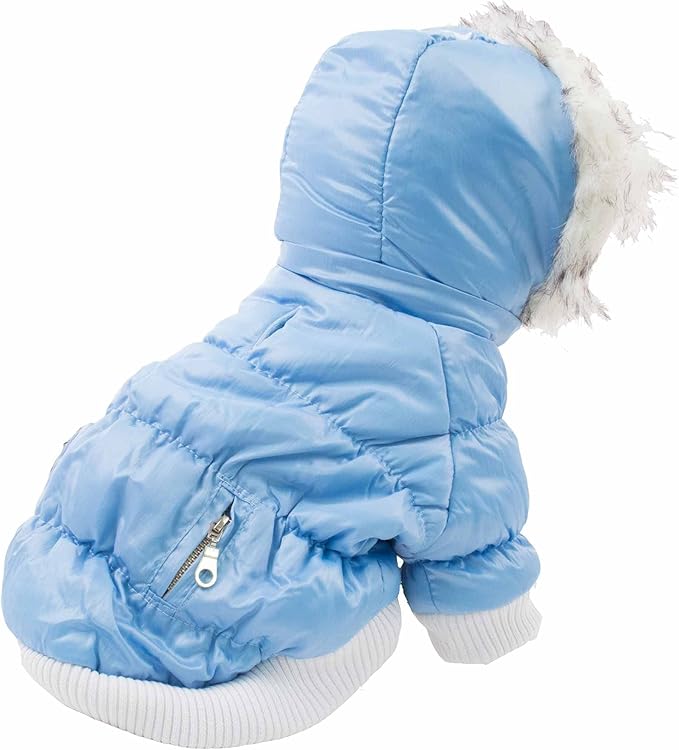 PET LIFE Classic Metallic Fashion Pet Dog Coat Jacket Parka w/ 3M Insulation and Removable Hood, Medium, Sky Blue