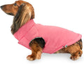 DJANGO Puffer Dog Coat – Warm Winter Dog Jacket & Water-Repellent Insulated Puffer Vest with Striped Lining, Harness Hole, Adjustable Fit for Small & Medium Dogs, Dachshunds – Rose Petal Pink, Medium