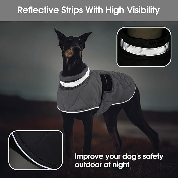 Dog Winter Coat Warm Padded Puppy Jacket Windproof Water Resistant Clothes for Small Medium Large Pets Christmas Sweater Outfit Vest(Grey, L)