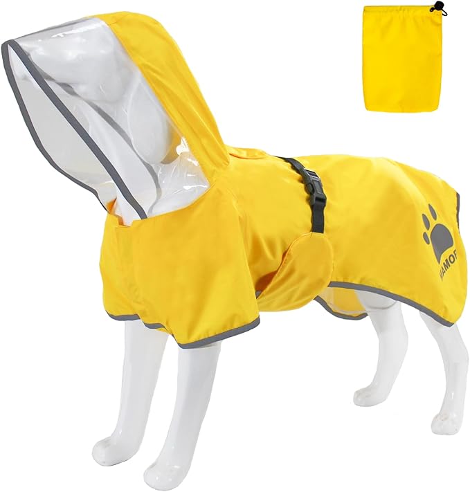 MAMORE Dog Raincoat Hooded Rain Jacket for Small Medium Large Dogs Slicker Poncho Bottom Waterproof Adjustable Reflective Breathable Leash Hole (Yellow, XXX-Large)
