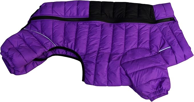 lovelonglong Dog Coat Dog Warm Jacket, 4 Legs Covered Waterproof Windproof Reflective Warm Dog Vest, Zippered Adjustable Outdoor Dog Snow Jacket for Small Medium Large Dogs Purple XXXL