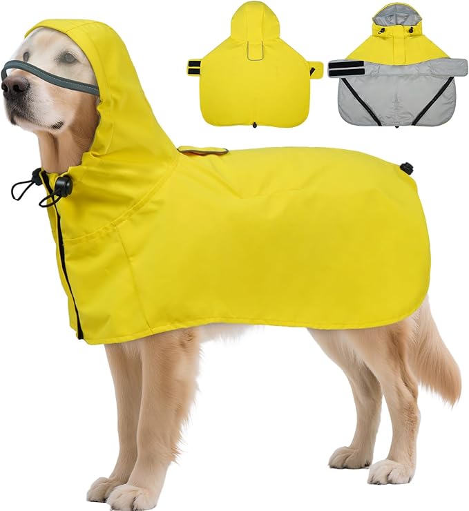 DENTRUN Heavy Duty Dog Raincoat with Hood for German Shepherd, Alaskan Malamute – All-Weather Protection for Hiking, Hunting, Stormy Days – Reinforced Seams, XXXL