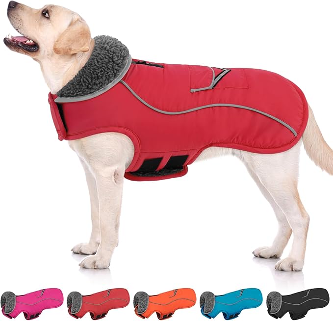 SUNFURA Dog Winter Coat, Medium Dog Coat Jacket with Fleece Lining for Cold Weather, Warm Puffer Jacket Turtleneck Snowsuit with Leash Hole for Jack Russel, Boston Terrier, Red M