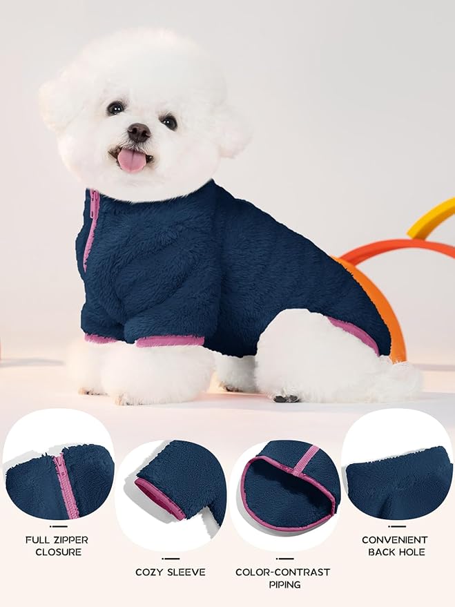 Haloumoning Dogs Fleece Winter Coats Jackets for Small and Medium Dogs Thick Full Zip Sherpa Turtleneck Puppy Jackets