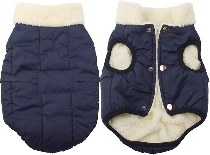 Fleece Lined Warm Dog Jacket for Winter Cold Weather,Soft Windproof Large Dog Coat,Blue XXL