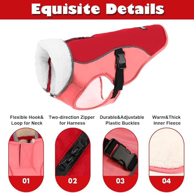 EMUST Dog Coat Winter, Warm Dog Snow Jacket for, Adjustable Small/Medium/Large Dogs Coat/s for Winter, New Orange, L