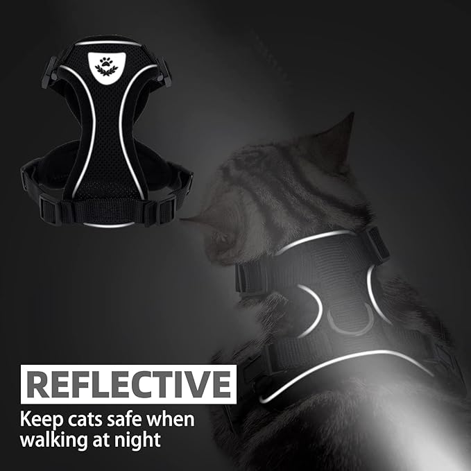 PUPTECK Cat Harness and Leash Set Escape Proof Reflective Cat Walking Harness Adjustable Soft Breathable Mesh Vest for Small Pets, Black, S