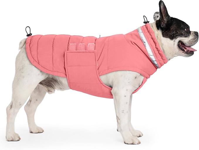 Dog Coat, Waterproof Winter Jacket, Warm Windproof Jacket, Reflective Adjustable Turtleneck Coats for Medium Dogs with Hook & Loop - Pink02 - M