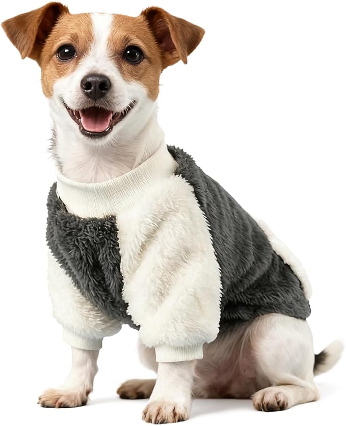 LESYPET Dog Sweater for Small to Medium Dogs, Fleece Lining Puppy Sweatshirt in Winter, Warm Puppy Clothes Pullover Jumper, Grey X-Large