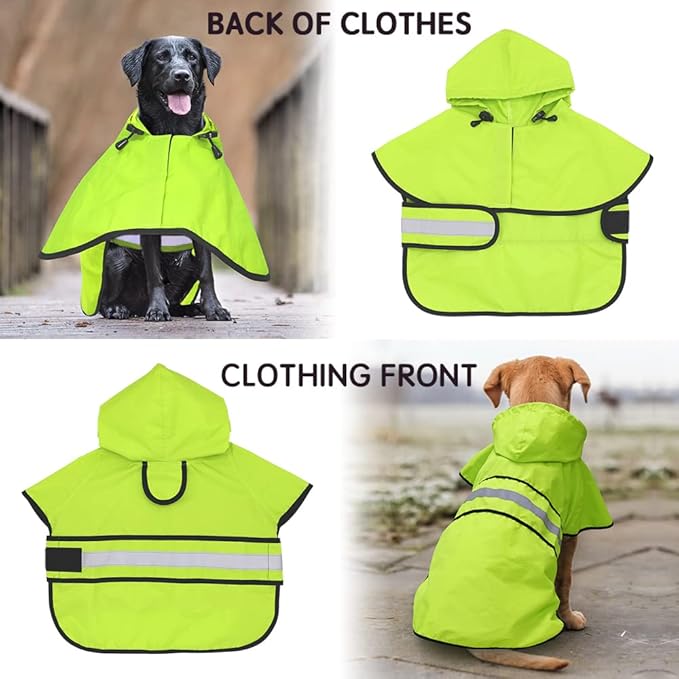Candofly Dog Raincoat Hooded Poncho - Adjustable Waterproof Dog Rain Jacket Lightweight Reflective Dog Rain Coat Pet Slicker for Small Medium Large Dogs (X-Large, Green)
