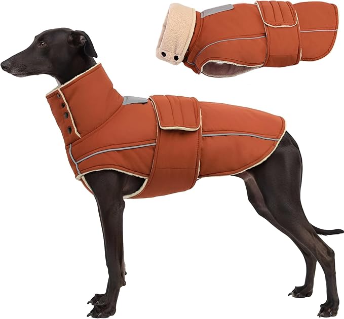 ASENKU Warm Dog Coat, Waterproof Dog Jackets for Medium Dogs with Reflective Fleece Vest Turtleneck with Button, Windproof Cold Weather Coats for Small Medium Large Dogs, Red Brown, M