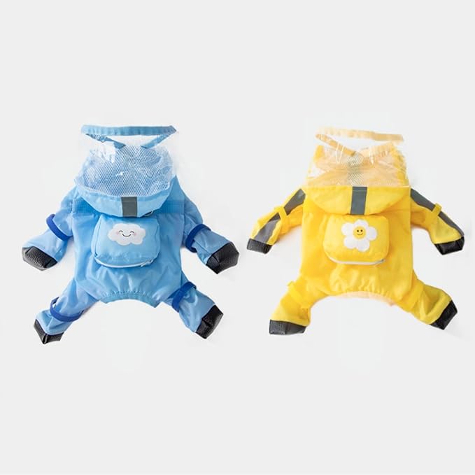 Full Coverage Small Dog Raincoat, Waterproof with Four-Leg Protection, Ideal for Teddy Bears, Includes Waterproof Mini Backpack (Blue, X-Small(Suggest Weight 1.3-3.3lb))