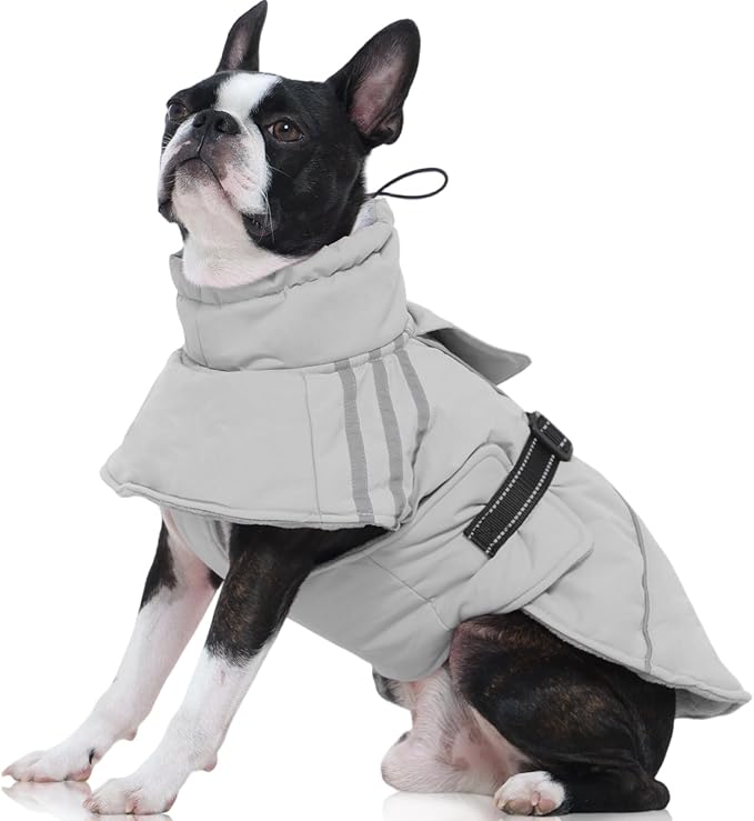 FUAMEY Dog Cold Weather Coats,Dog Winter Jackets for Medium Dogs Warm Dogs Coat with Reflective Strips Waterproof Pet Snowsuit Thick Paded Pets Vest for Boston Terrier French Bulldog Grey M