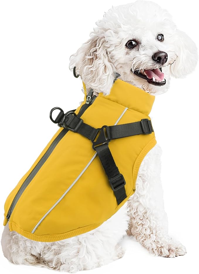 Dog Winter Coat Reflective Water-Resistant Jacket, Fleece Lined Windproof Puppy Coat with Back Zipper & D-Ring, Cold Weather Dog Coats for Small Medium Large Dogs (XXL, Orange)