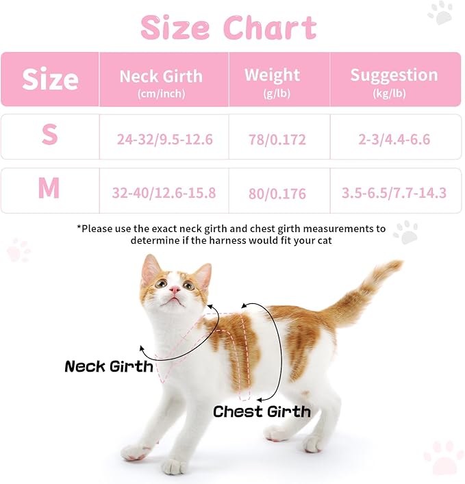Cat Vest Harness and Leash Set for Walking Escape Proof, Adjustable Kitten Harness and Leash Set Breathable Mesh with Bow Harness for Kitty Puppy Bunny（Pink Medium）