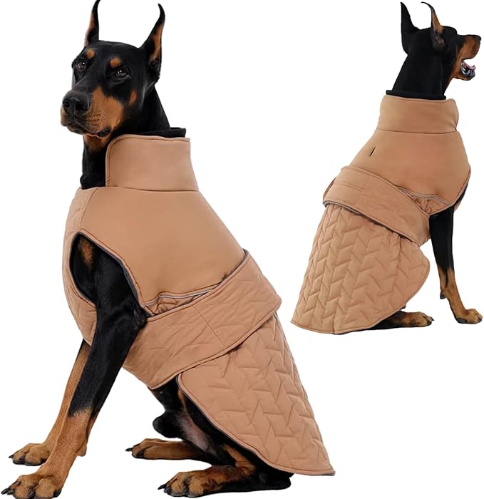Upgraded Classic Quilted Active Fit Dog Winter Coat, Waterproof & Lightweight Coats for Medium Dogs, Easy On & Off Pet Jacket Adjustable, 2-Layer Warmth Thick Fabric Pet Clothes for Bulldog(Khaki, M)