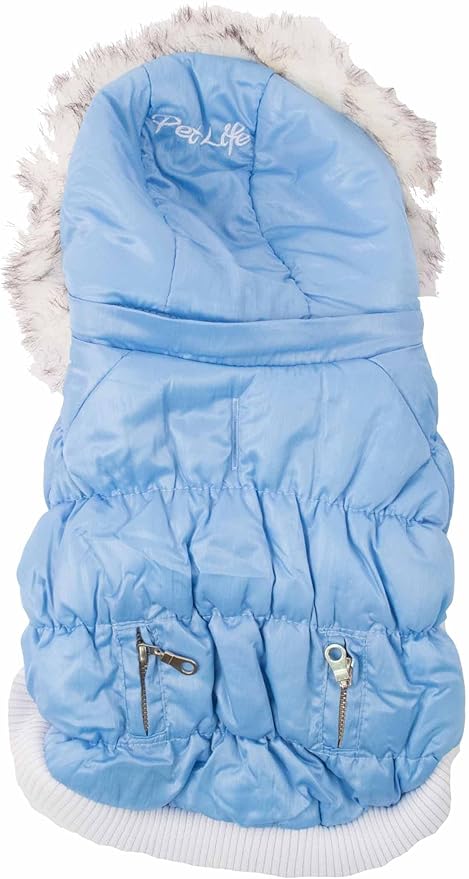 PET LIFE Classic Metallic Fashion Pet Dog Coat Jacket Parka w/ 3M Insulation and Removable Hood, Medium, Sky Blue