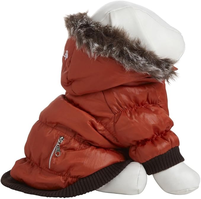 Pet Life Fashion Parka with Removable Hood - Tan Metallic - Medium