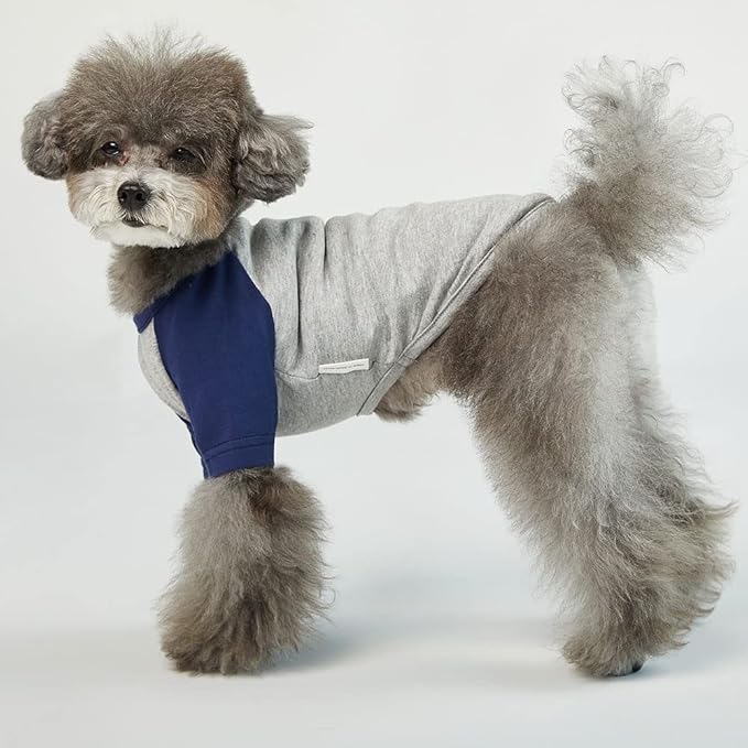 Dog Shirt for Small and Large Dogs Raglan Cotton T-Shirts Soft Breathable Dog Shirts pet Clothes Gray Series (Medium, Gray/Navy)