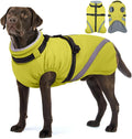 BRKURLEG Dog Winter Jackets for Large Dogs, Dog Coat with Harness Built in, Dogs Snowsuits with Zipper, Waterproof Windproof Pet Puffer Jacket Fleece Vest for Labrador, German Shepherd, Green XXXL