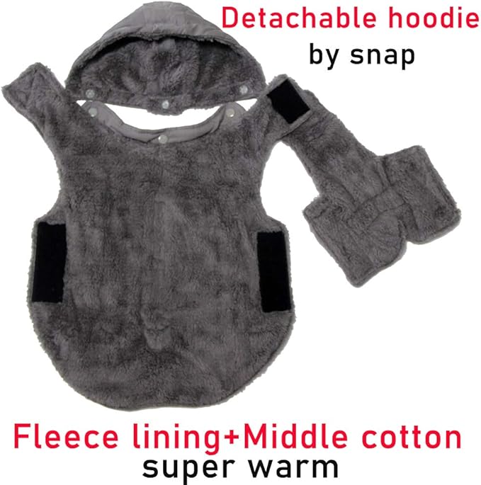 Fleece Dog Hoodie for Large Dogs Super Warm Doggie Jacket for Cold Winter Dog Coats,Grey XXL